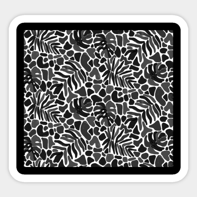 Matisse Black and White Inverted Tropical Leaves Sticker by Carolina Díaz
